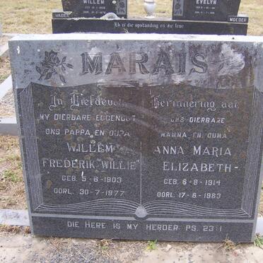MARAIS Willem Frederik 1903-1977 &amp; Anna Maria Elizabeth 1914-1983