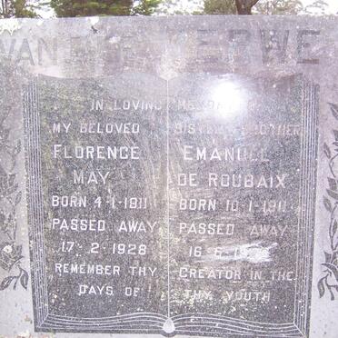 MERWE Emanuel de Roubaix, van der 1911-1926 &amp; Florence May 1911-1928