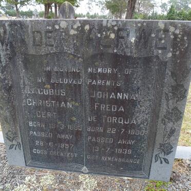 MERWE Jacobus Christian Gert, van der 1883-1957 &amp; Johanna Freda De Torquay 1880-1939