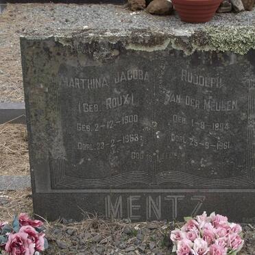 MENTZ Rudolph van der Meulen 1894-1961 &amp; Marthina Jacoba ROUX 1900-1963