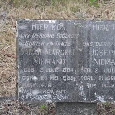 NIEMAND Joseph D. 1898-1971 &amp; Sarah Margret 1894-1958