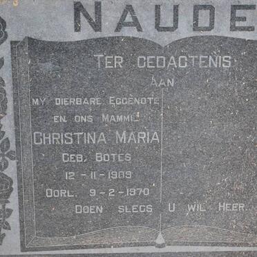 NAUDE Christina Maria nee BOTES 1909-1970