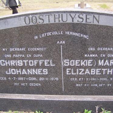 OOSTHUYSEN Christoffel Johannes 1897-1975 &amp; Maria Elizabeth ELS 1911-2001