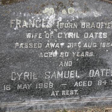 OATES Cyril Samuel -1969 &amp; Frances BRADFIELD -1964