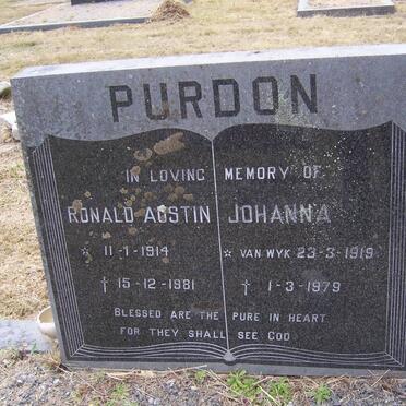 PURDON Ronald Austin 1914-1981 &amp; Johanna van WYK 1919-1979