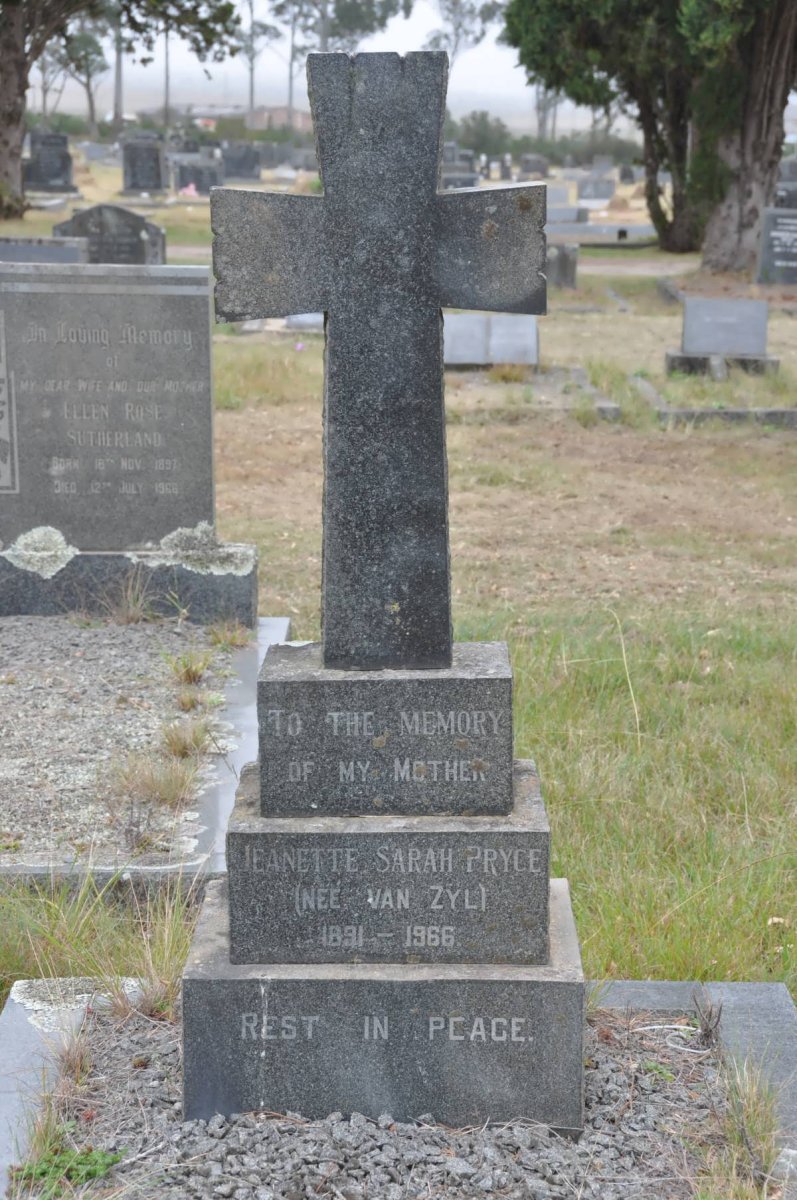 PRYCE Jeannette Sarah nee VAN ZYL 1891-1966