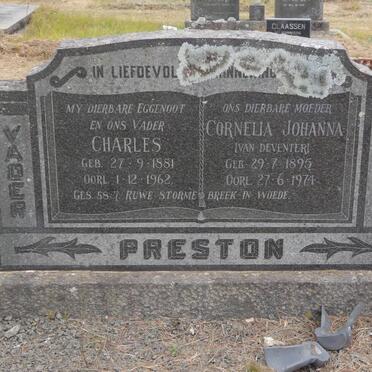 PRESTON Charles 1881-1962 &amp; Cornelia Johanna VAN DEVENTER 1895-1974