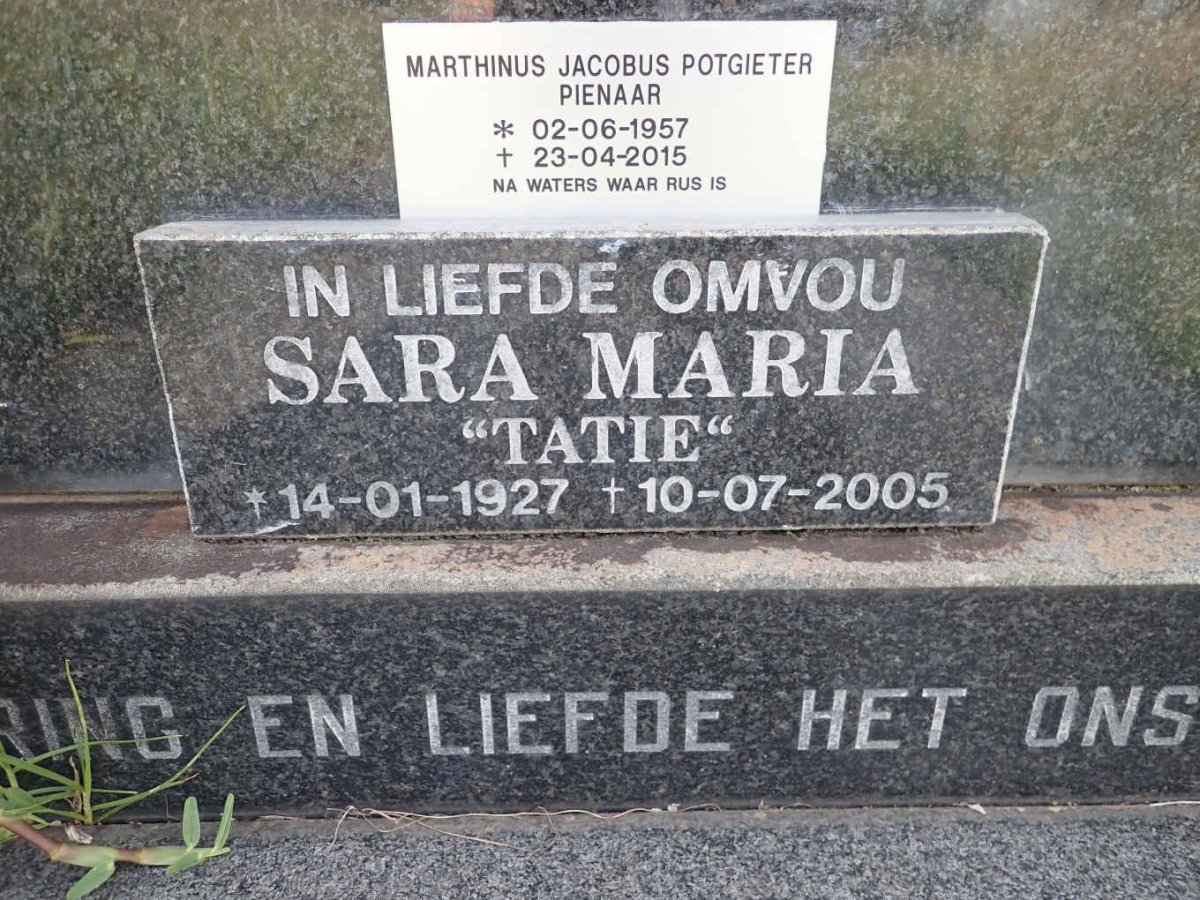 PIENAAR Hendrik 1924-1974 &amp; Sara Maria 1927-2005 :: PIENAAR Marthinus Jacobus Potgieter 1957-2015