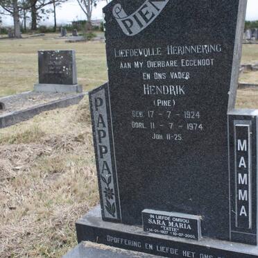 PIENAAR Hendrik 1924-1974 &amp; Sara Maria 1927-2005