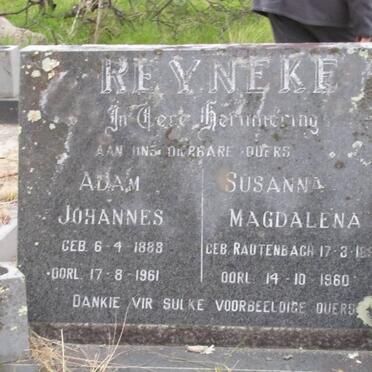 REYNEKE Adam Johannes 1888-1961 &amp; Susanna Magdalena RAUTENBACH 1892-1960
