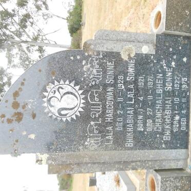 SONNE Lala Hargowan -1929 :: SONNE Bhikhabhai Lala 1921-1971 :: SONNE Changhalbhen Bhikhabhai 1922-1975