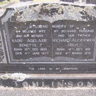 TOMLINSON Richard Alexander 1919-1972 &amp; Sadie Adelaide Benetta P. 1930-1977
