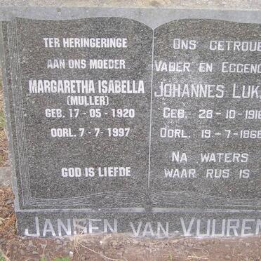VUUREN Johannes Lukas, Jansen van 1916-1968 &amp; Margaretha Isabella MULLER 1920-1997