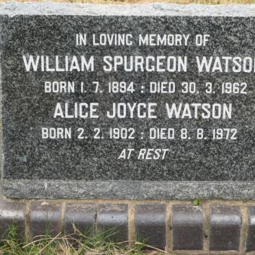 WATSON William Spurgeon 1894-1962 &amp; Alice Joyce 1902-1972