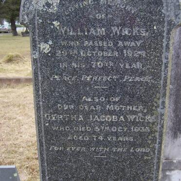WICKS William -1924 &amp; Gertha Jacoba -1933 