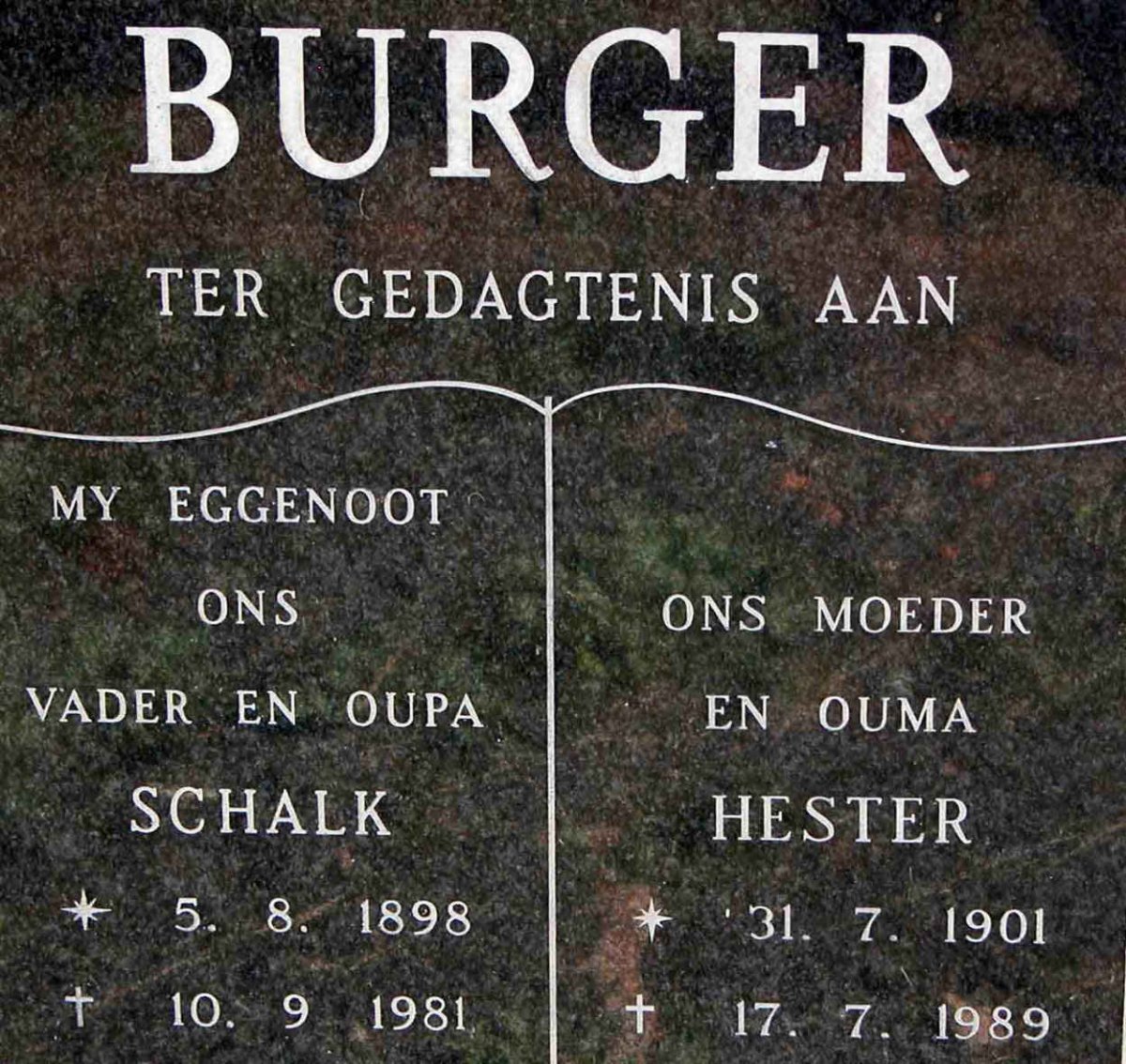 BURGER Schalk 1898-1981 &amp; Hester 1901-1989
