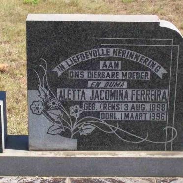 FERREIRA Aletta Jacomina nee RENS 1898-1996