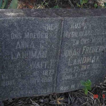 LANDMAN Johan Frederick 1868-1952 &amp; Anna C. WAIT 1879-1961
