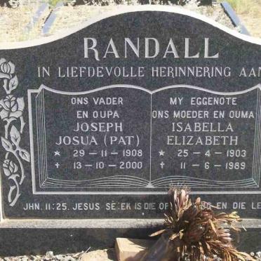 RANDALL Joseph Josua 1908-2000 &amp; Isabella Elizabeth 1903-1989