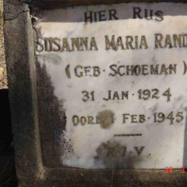 RANDALL Susanna Maria nee SCHOEMAN 1924-1945