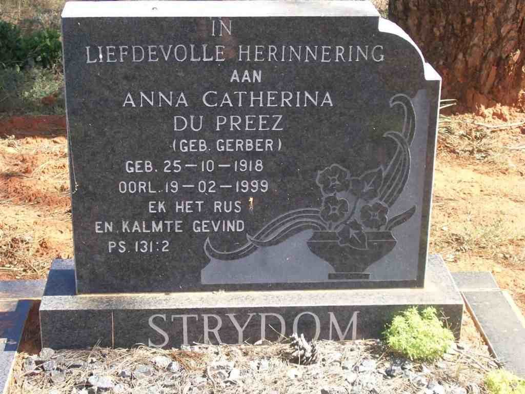 STRYDOM Anna Catherina du Preez nee GERBER 1918-1999