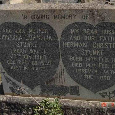 STUMKE Herman Christoffel 1888-1955 &amp; Johanna Cornelia WAIT 1883-1959