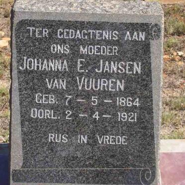 VUUREN Johanna E., Jansen van 1864-1921