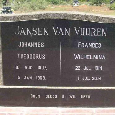VUUREN Johannes Theodorus , Jansen van 1907-1968 &amp; Frances Wilhelmina 1914-2004