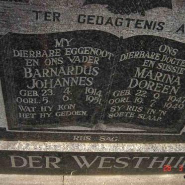 WESTHUIZEN Barnardus Johannes, van der 1914-1951 :: VAN DER WESTHUIZEN  Marina Doreen 1947-1949