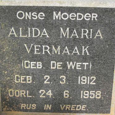VERMAAK Alida Maria nee DE WET 1912-1958