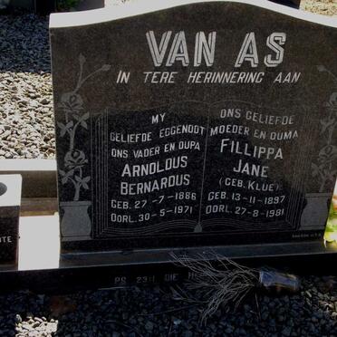 AS Arnoldus Bernardus, van 1886-1971 &amp; Fillippa Jane KLUE 1897-1981