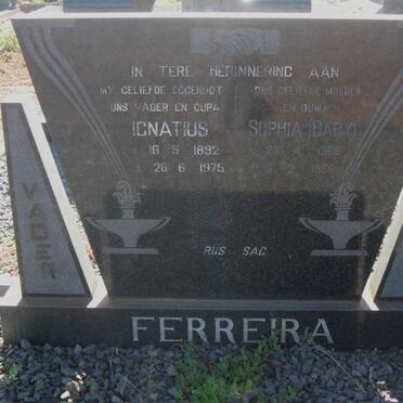FERREIRA Ignatius 1892-1975 &amp; Sohia 1906-1986