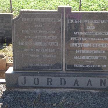 JORDAAN Frikkie 1893-1959 &amp; Lenie 1905-1999