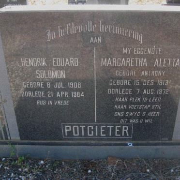 POTGIETER Hendrik Eduard Solomon 1908-1984 &amp; Margaretha Aletta ANTHONY 1913-1972