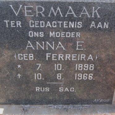VERMAAK Anna E. nee FERREIRA 1898-1966