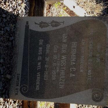 WESTHUIZEN Hermina C.A., van der nee GIBSON 1909-1963