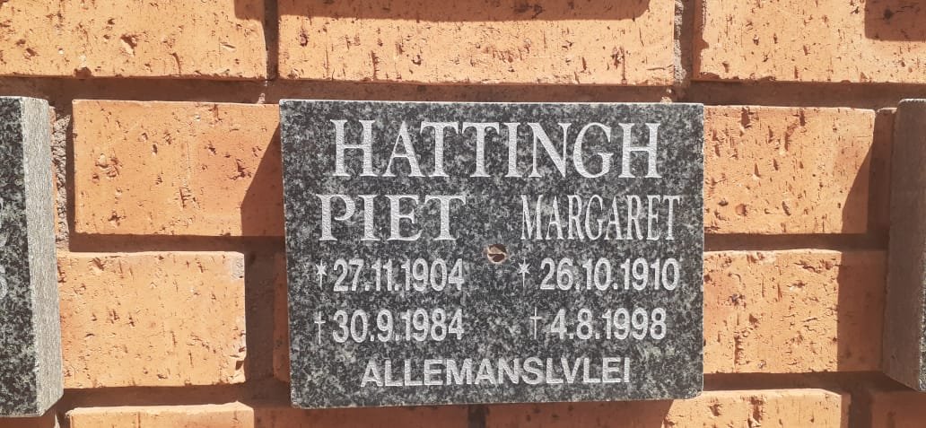 HATTINGH Piet 1904-1984 & Margaret 1910-1998