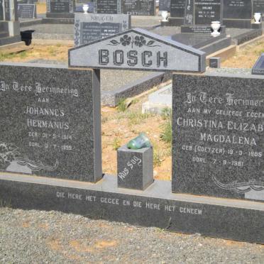 BOSCH Johannes Hermanus 1914-1995 &amp; Christina Elizabeth Magdalena  COETZER 1905-1981