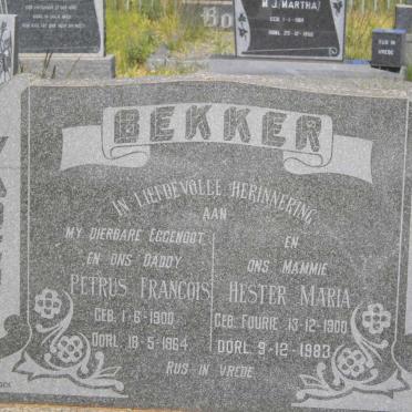 BEKKER Petrus Francois 1900-1964 &amp; Hester Maria Fourie 1900-1983