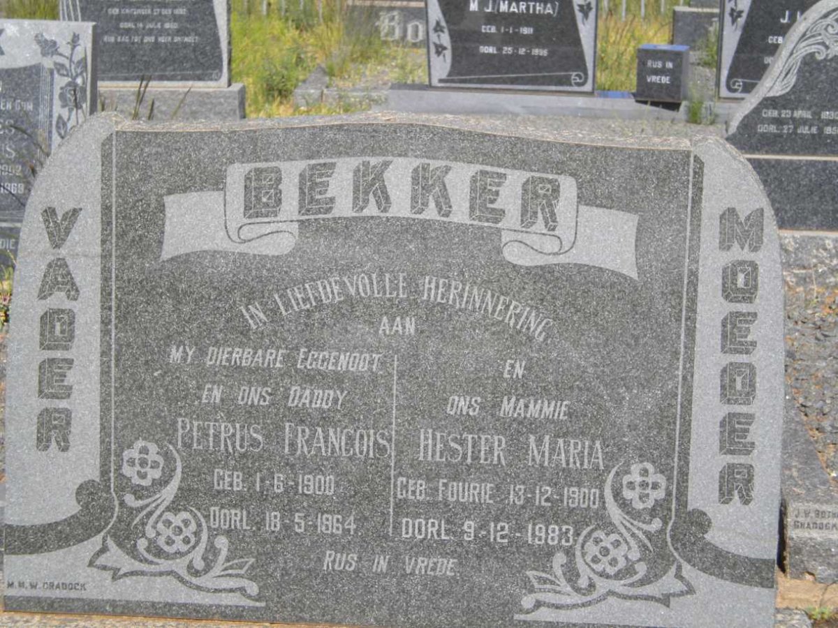 BEKKER Petrus Francois 1900-1964 &amp; Hester Maria Fourie 1900-1983