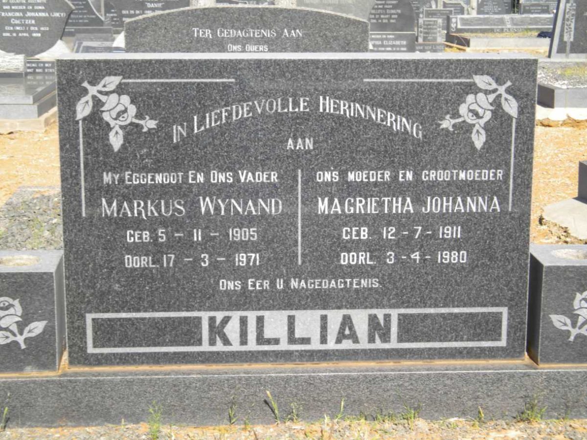 KILLIAN Markus Wynand 1905-1971 &amp; Magrietha Johanna 1911-1980