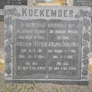 KOEKEMOER William Stephen 1901-1964 &amp; Johanna Dorothea KRUGER 1905-1990