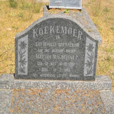 KOEKEMOER Martha Magdalena P. nee DE WET 1900-1963