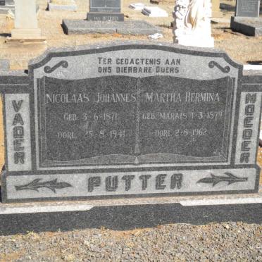PUTTER Nicolaas Johannes 1871-1941 &amp; Martha Hermina MARAIS 1879-1962