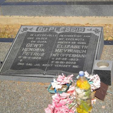 PLESSIS Gert Hendrik Petrus, du 1929- &amp; Elizabeth Meyburgh  OPPERMAN 1933-2003