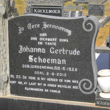 SCHOEMAN Johanna Gertrude nee GROENEWALD 1926-2013
