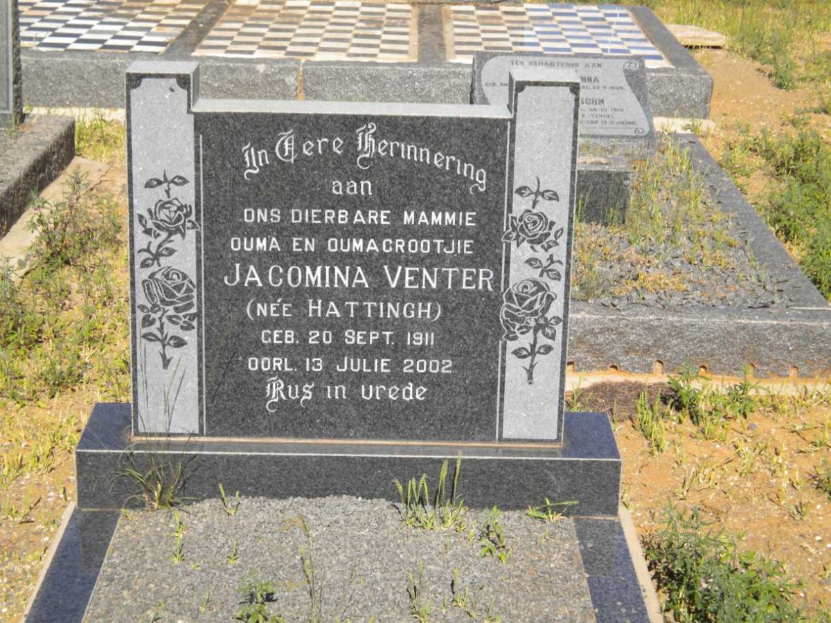 VENTER Jacomina nee HATTINGH 1911-2002