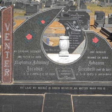 VENTER Stephanus Johannes Jacobus 1925-1992 &amp; Johanna Elizabeth DE WET 1927-2011