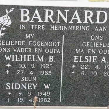 BARNARD Wilhelm B. 1925-1985 &amp; Elsie A.M. 1927-2002 :: BARNARD Sidney W. 1949-1982