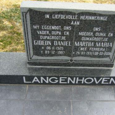 LANGENHOVEN Gideon Daniel 1925-1997 &amp; Martha Maria FERREIRA 1931-2008